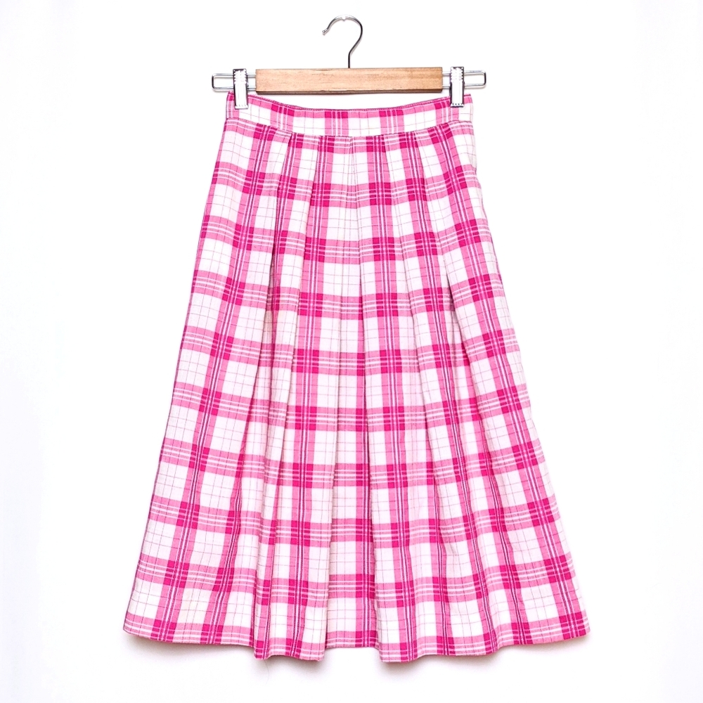 lanz originals pink plaid midi skirt - vintage 60s
